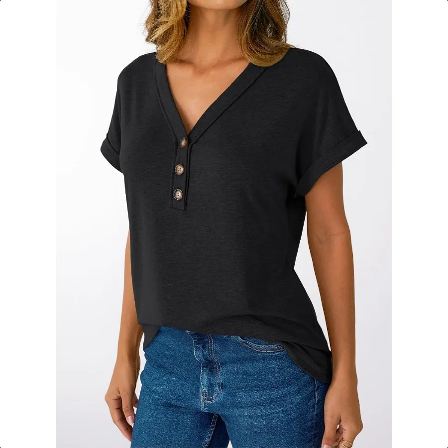 AUTOMET Koszulki damskie z krótkim rękawem i dekoltem w szpic Letnie, codzienne, suche topy z krótkim rękawem