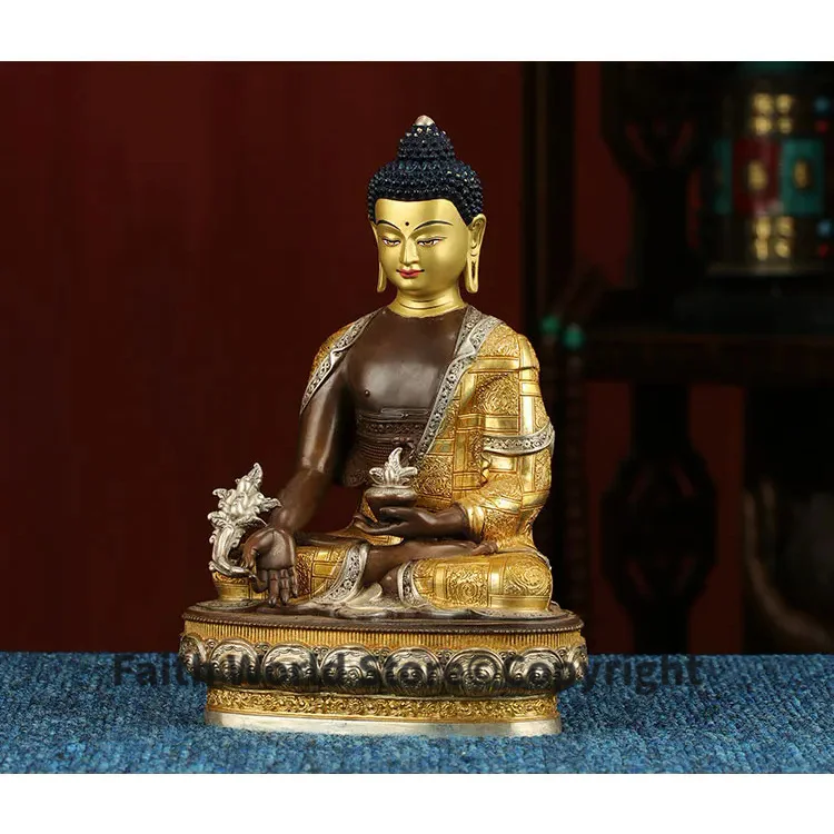 21CM large A+ High-grade Consecrate Gilded Buddha statue- HOME family effective protection Tibetan Nepal the Medicine Buddha