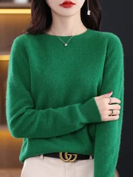 Women's 100% Merino Wool Sweater O-Neck Pullovers Long Sleeve Jerseys Tops  Spring Autumn Female Cashmere Knitwear Clothing