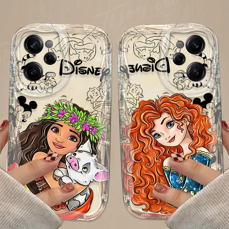 Disney Princess Clear 3D Wave Case For Xiaomi Redmi Note 13 12 11 Pro Plus 4G 5G 12S 11S 10 10S 9 9S 8 13C 12C 10C Turbo 3 Cover