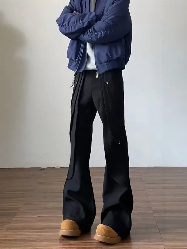 High Waist Men's Bla Cleanfit Pants American High Street Sle Deconstructed Design Casual Trousers Youthful Spring Faion