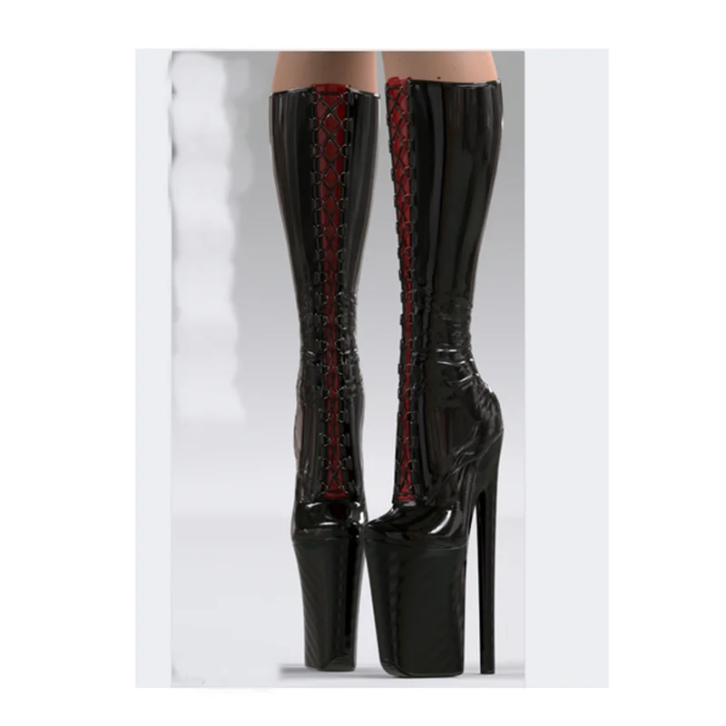 Black Lace Up Platform Glitter Boots Thin High Heel Pointed Toe Fashion Sexy 2025 Winter Big Size Woman Shoes Zapatillas Mujer