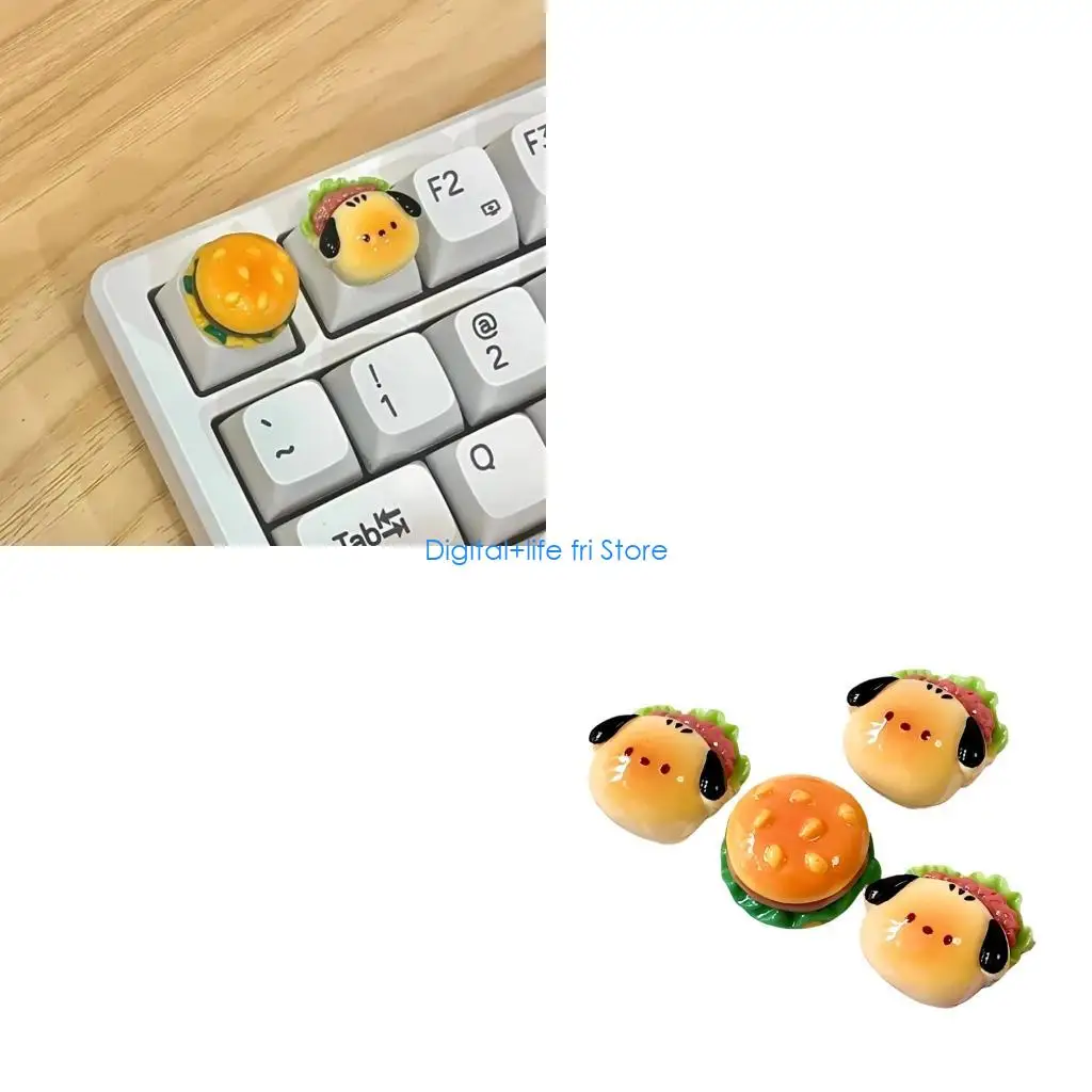 E06D 4PCS Creative Resin Keycaps Sticker Lovely Puppy Burger Keycap Height Increaser