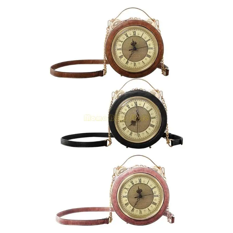 X90D Fashion Pu Leather Women Lady Vintage Clock Round Round Handbag Crossbody