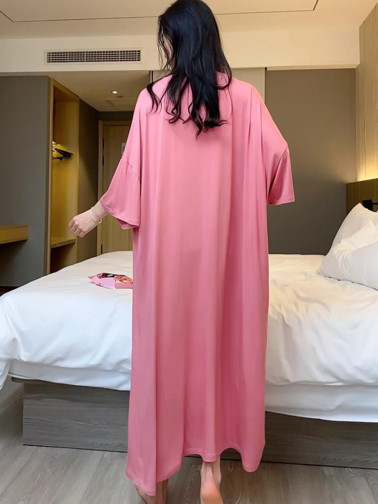 150kg Plus Size Summer Nightgown Women Loose Long Homewear Sleepwear Dresses Oversize Cartoon Pajamas Short Sleeve Night Shirt