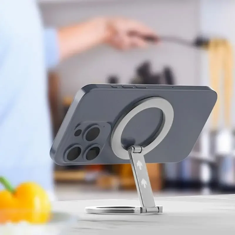 พับสองด้านแม่เหล็กผู้ถือแหวนโทรศัพท์สําหรับMagSafe Kickstandแม่เหล็กGripสําหรับiPhone 16 15 14 13 12 สําหรับSamsung