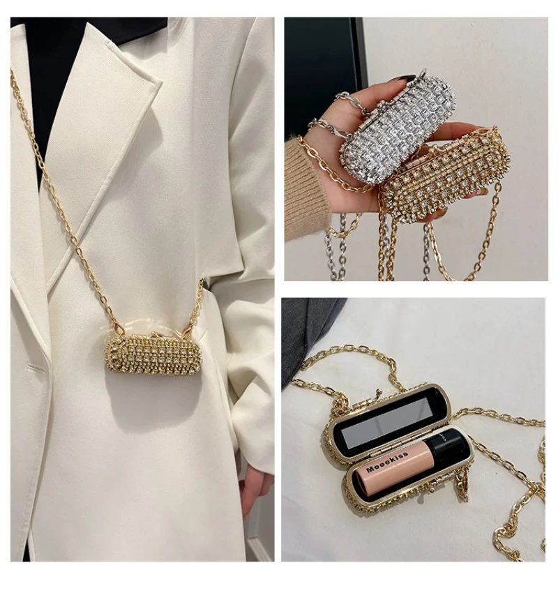 Diamond Embellished Luxury Mini Evening Bag for Women Crossbody Shoulder Lipstick Holder Cute Chain Fashion Party Bag 2026
