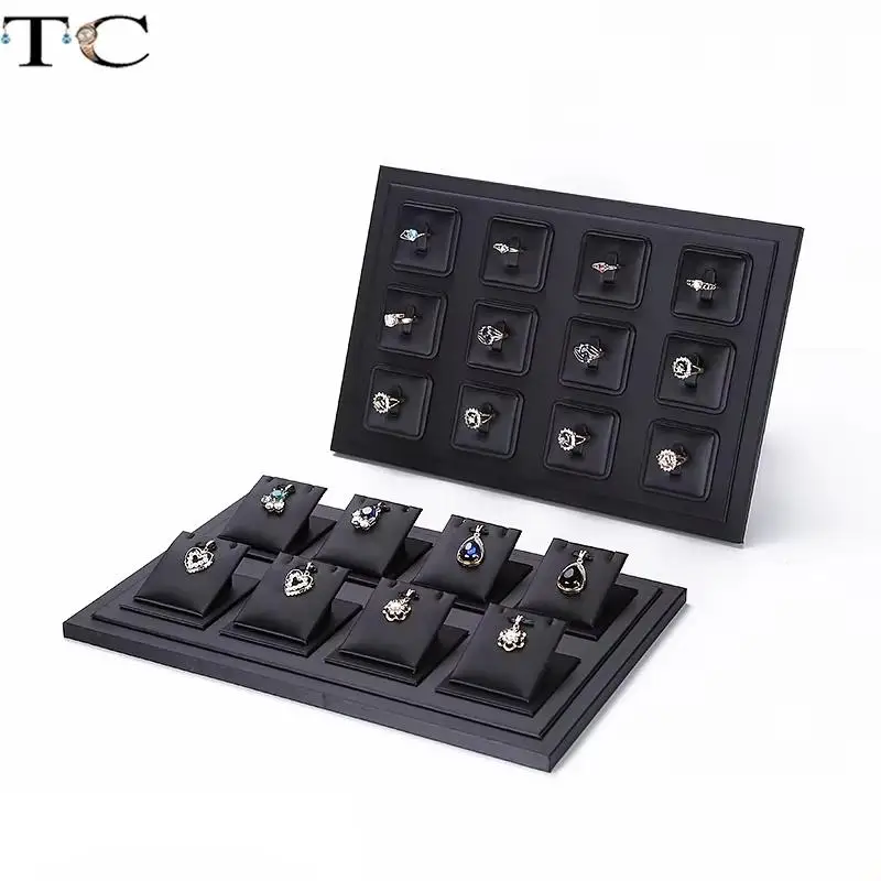 

Elegant Luxury Solid Color Pu Leather Ring Display Ring Display Stand Shop Counter Retail Display Stand