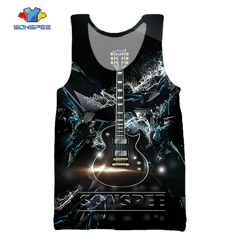 

SONSPEE Guitar Rock Summer Cool 3D Printing Sleeveless Vest Men Women Oversize Streetwear Musical Instrument Rock Tank Tops