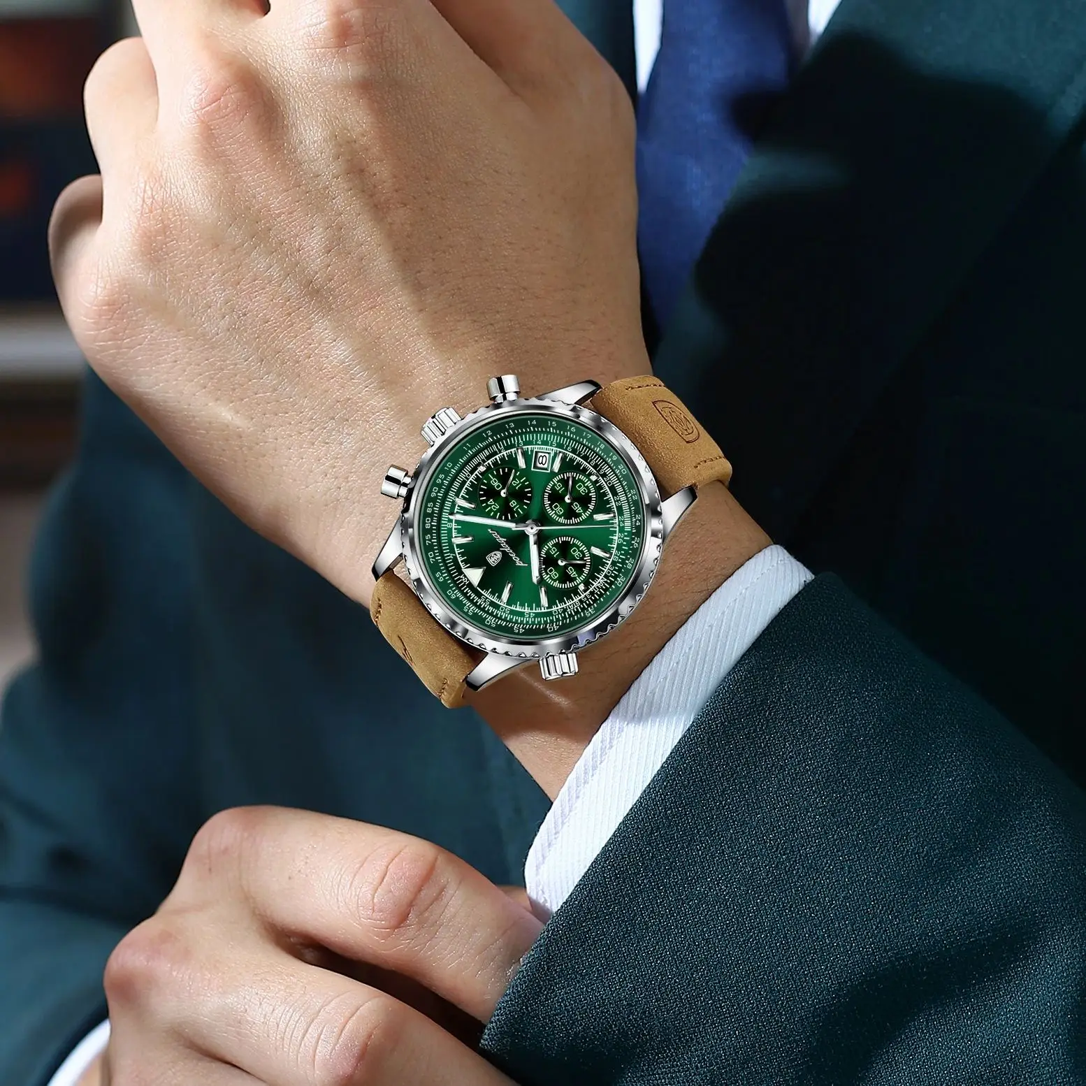 POEDAGAR الأعمال الفاخرة ساعة رجالي مقاوم للماء مضيئة تاريخ كرونوغراف جلد رجل ساعة موضة ساعات كوارتز للرجال Reloj