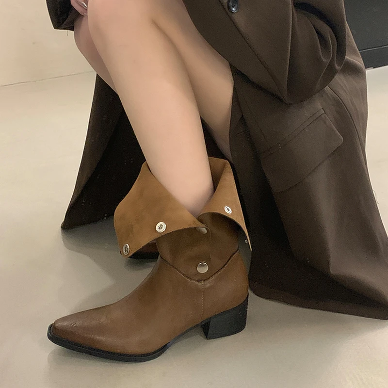 

Fashion Ankle Boots Woman Autumn Winter Two-Way Wear Pointed Toe Chunky Heel Street Casual Ladies Shoes Botas Feminino