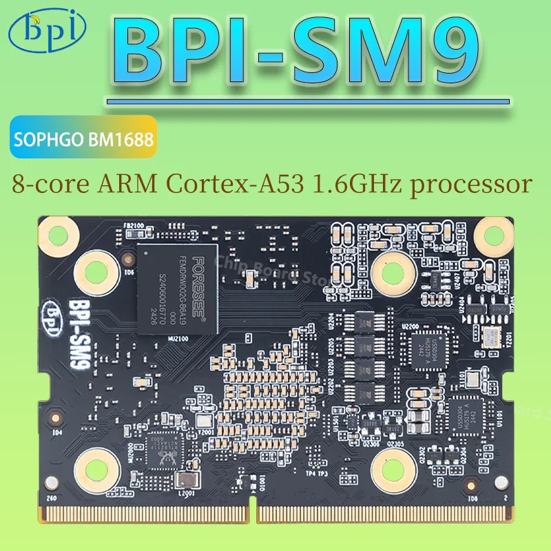 

New Bananapi SM9 SOPHGO BM1688 16-ENC-A3 8GB LPDDR4 32GB eMMC CA53 1.6GHz 16 HD video intelligent analysis Industrial Computer