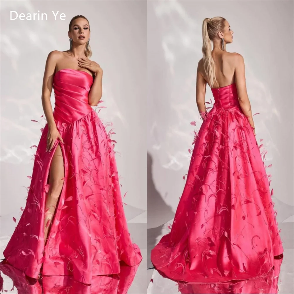 

Customized Prom Dress Evening Formal Gown Dearin Strapless Ball Floor Length Open Back Skirts Fold Draped Sleeveless Feather Bes