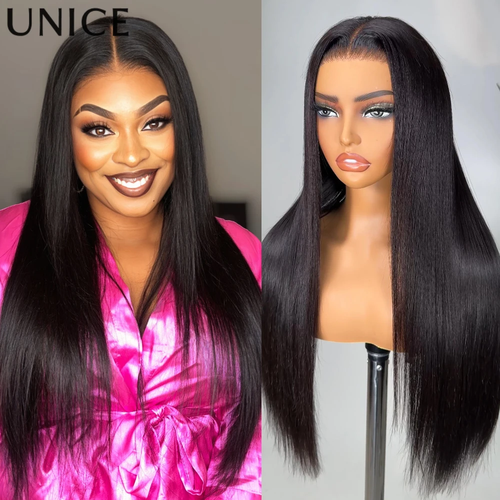 

Unice Hair Bone Straight Human Hair Wigs Pre Cut Pre Bleached 7x5 & 13x4 Lace Front Human Hair Wig Glueless Wig 150% Density