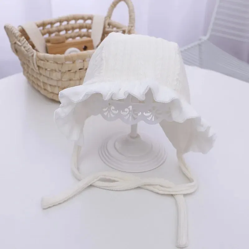 Solid Color Ruffle Baby Princess Hat Spring Autumn Warm Girl Newborn Bonnet Cap Lace Soft Infant Fisherman Caps