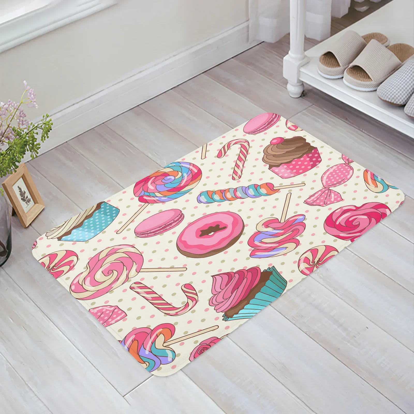 Delicious Food Donut Dots Floor Mat Entrance Door Mat Living Room Kitchen Rug Non-Slip Carpet Bathroom Doormat Home Decor