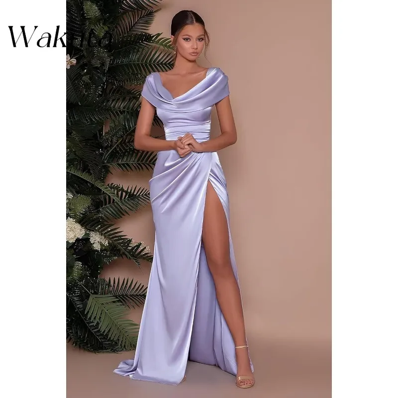 

Wakuta Elegant Women's Sweetheart Satin Prom Dresses with Slit Off The Shoulder Mermaid Corset Evening Formal Vestidos De Fiesta