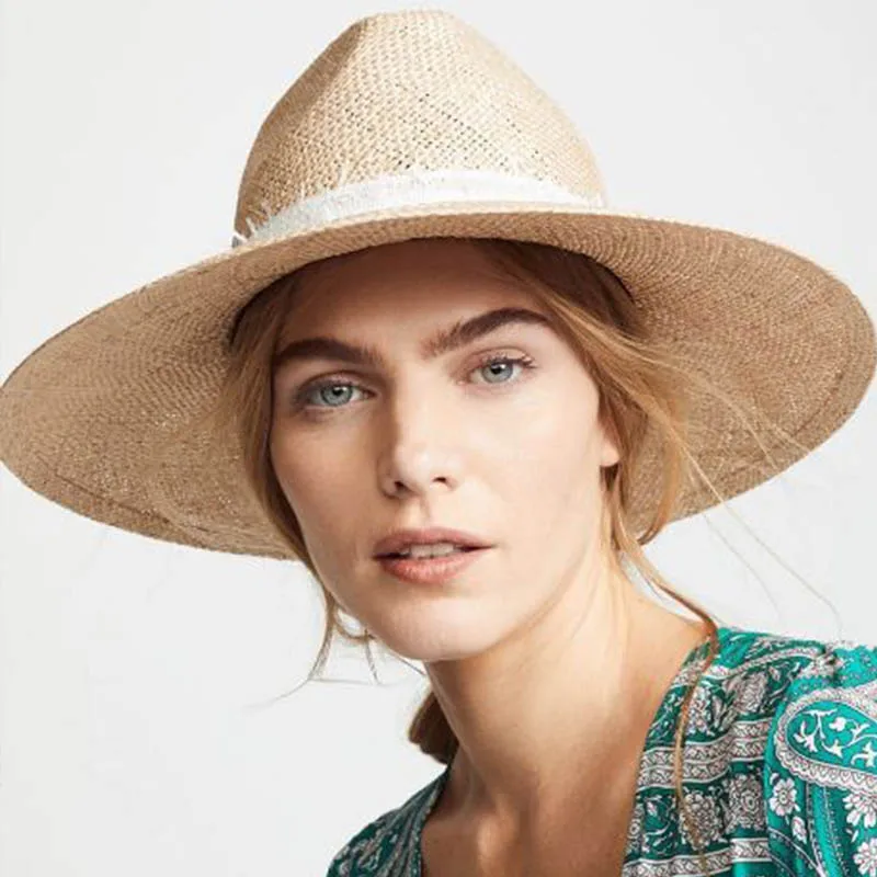 Wide Brim Straw Sun Hat for Women Panama Hat Natural Grass Beach Hat Formal Jazz Fedora Hat Church Performance Dance Hat Band