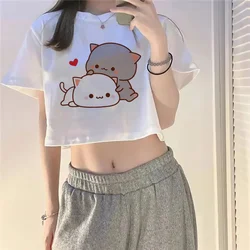 Peach And Goma Mochi Cat Love Print goth fairy grunge  crop top Woman vintage streetwear  hippie 2000s clothes