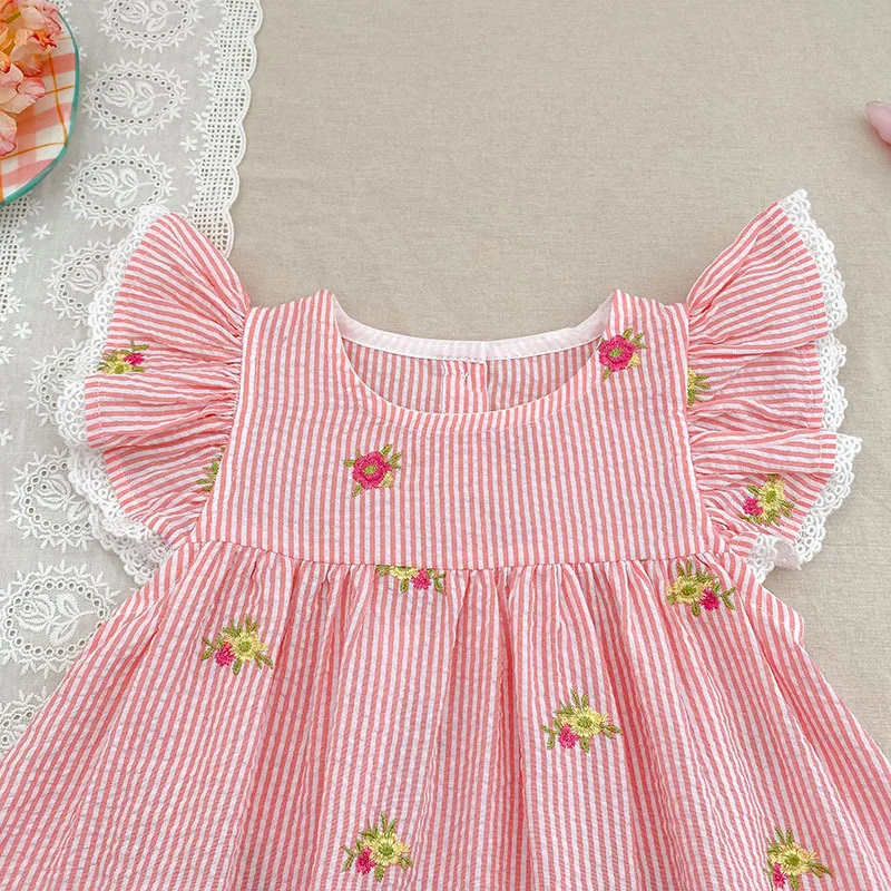 2026 Sommer 0-24M Baby Mädchen Flügelärmel Baumwolle Stickerei Baby Body 2-6 Jahre Süße Partykleider Schwesterkleidung – Detail 31