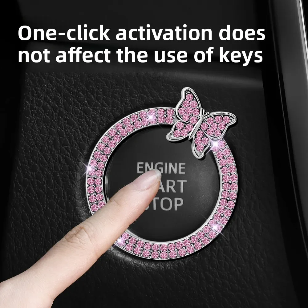 Car Start Switch Button Auto Decorative Diamond Stickers Rhinestone Ring Circle Trims Protective Cover Car Accessories