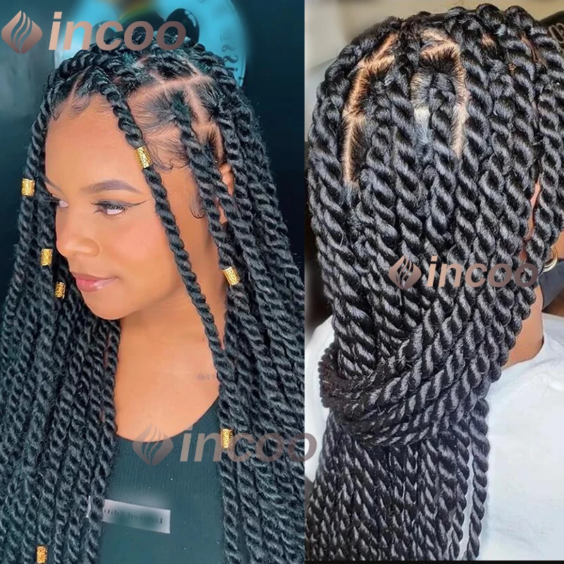 Full Lace Frontale Gevlochten Pruiken Synthetische Senegalese Twist Box Pruiken Vlechten Afrikaanse Voor Zwarte Vrouwen Godin Faux Locs Gevlochten Pruik