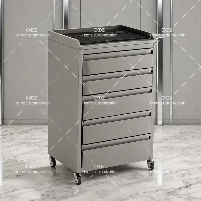Multifunctional Stainless Steel Tool Cabinet 5 Layer Mobile Storage Cart Large Capacity Barber Hair Salon Organizer Trolley