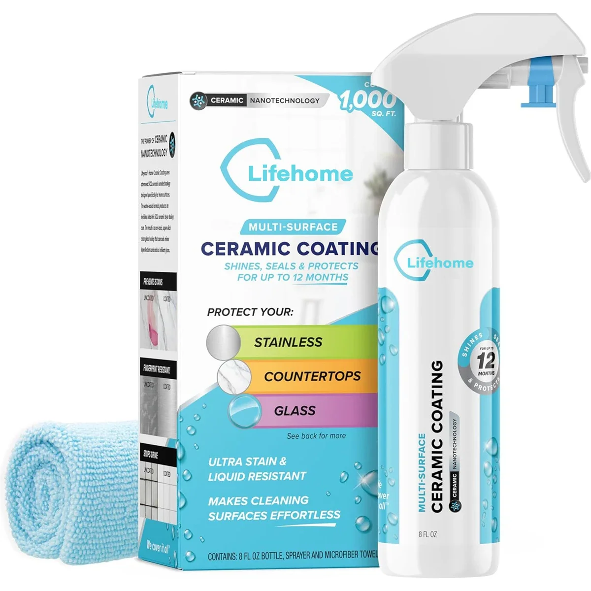 Ceramic Coating Spray Kit Shine Seal Protect Kitchen Bath Surfaces Repels Stains Grime and For Car Ceramic Coating
