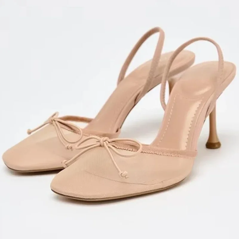 

Sexy Brand Mesh High Heels Women New Summer Breathable Elegant Party Dress Shoes Hollow Fashion Slingbacks Sandals Ladies Pumps