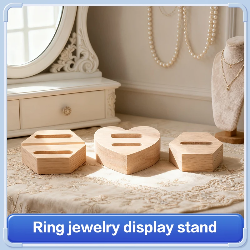 Wooden Hexagon Ring Display Stand Couples Rings Storage Rack Jewelry Holder Tray