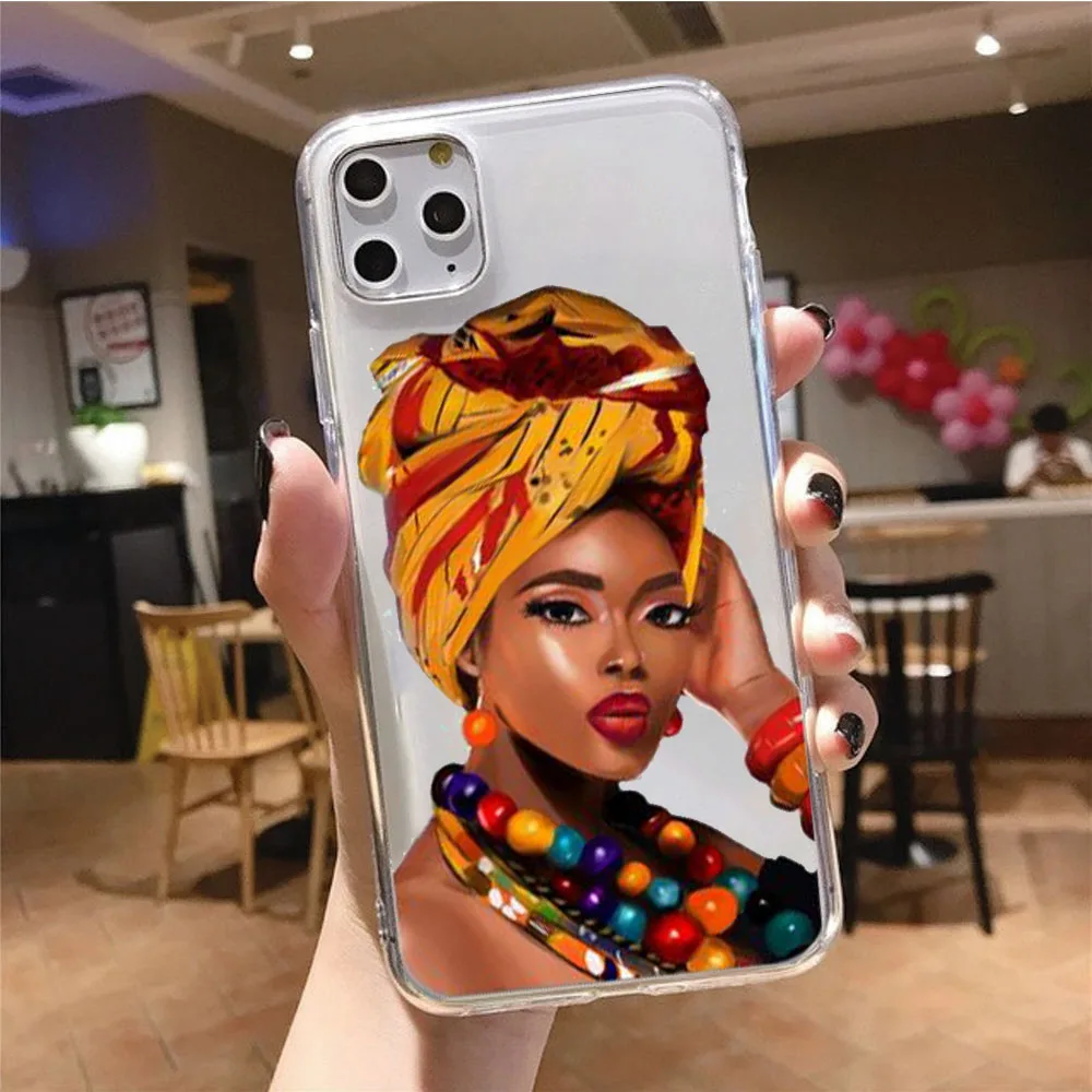 Cartoon South Africa Woman Phone Case For  iPhone 12 11 13 Pro Max Mini 11Pro XR X XS MAX 7 8 Plus Cover Clear Shockproof Fundas