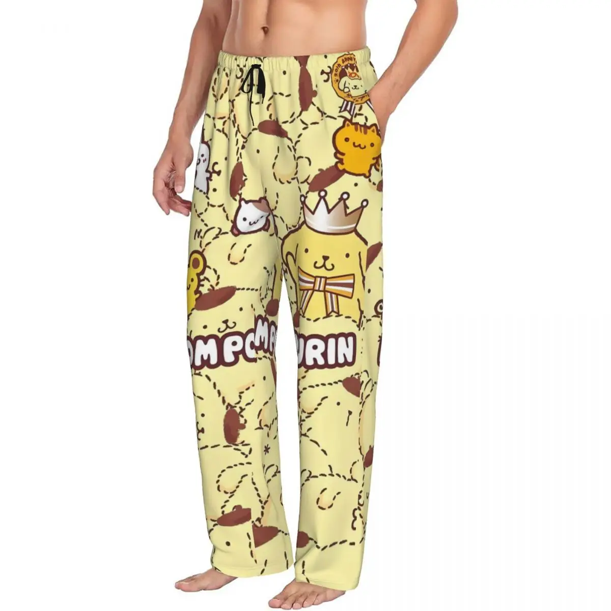 Calças de pijama masculinas personalizadas Pompompurin estampadas calças de dormir de cachorro fofo com bolsos