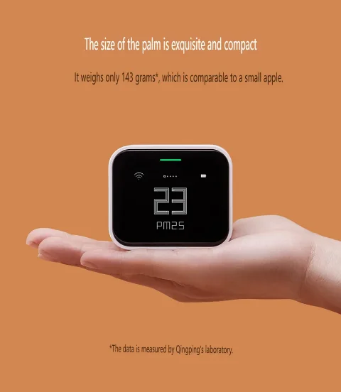 Smart air quality monitor with PM2.5, CO2, temperature, and humidity sensors; LED display air analyzer for home use