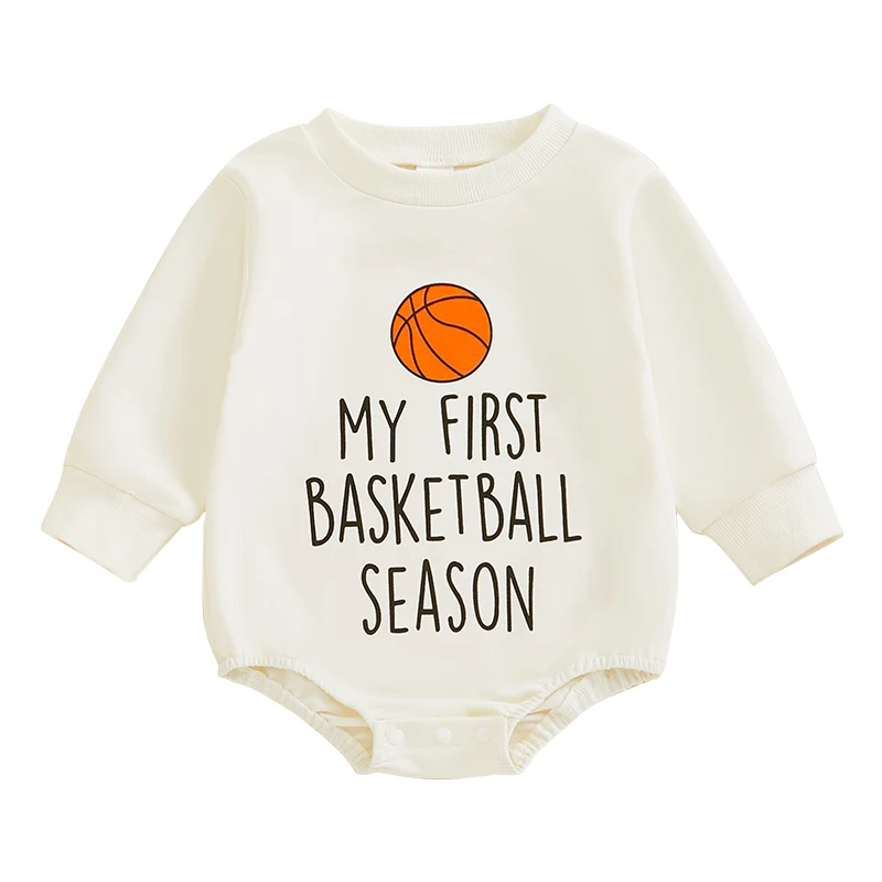 Newborn Baby Girl Boy Fall Outfit My First Basketball Season Sweatshirt Romper Basketball Infant Jumpsuit White