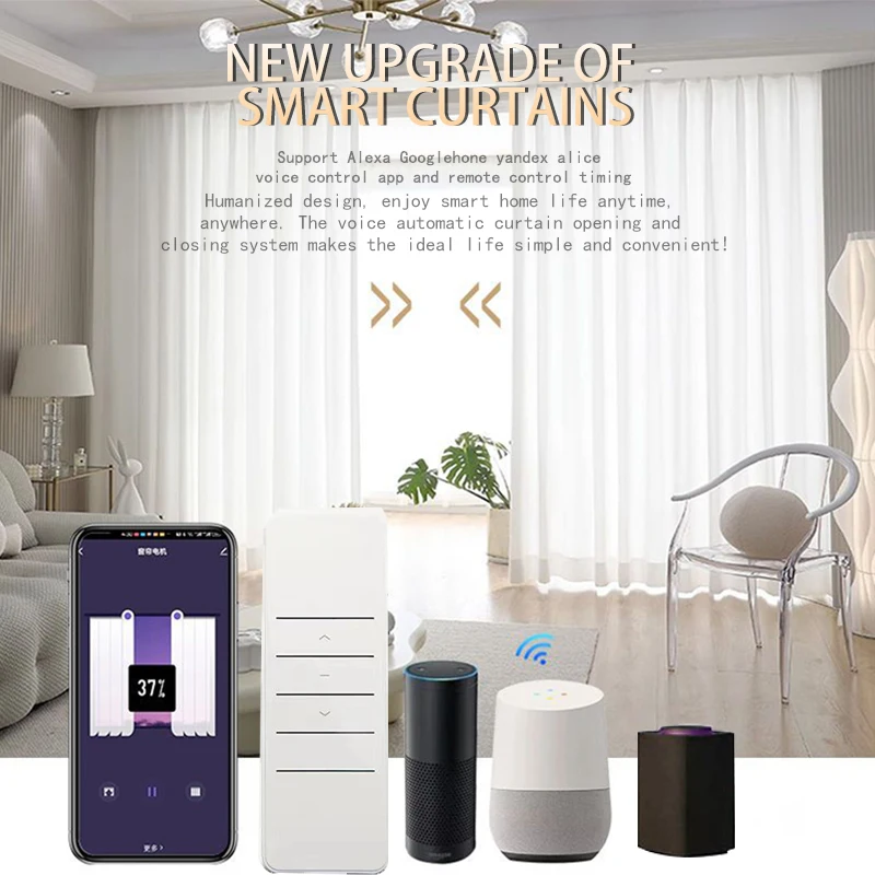 Imagem -02 - Tuya-cortina Elétrica com Wi-fi Smart Home s Wave Trilho Cornice Tamanhos Personalizados Trabalhar com Alexa Google Home Yandex Alice Motorize Track