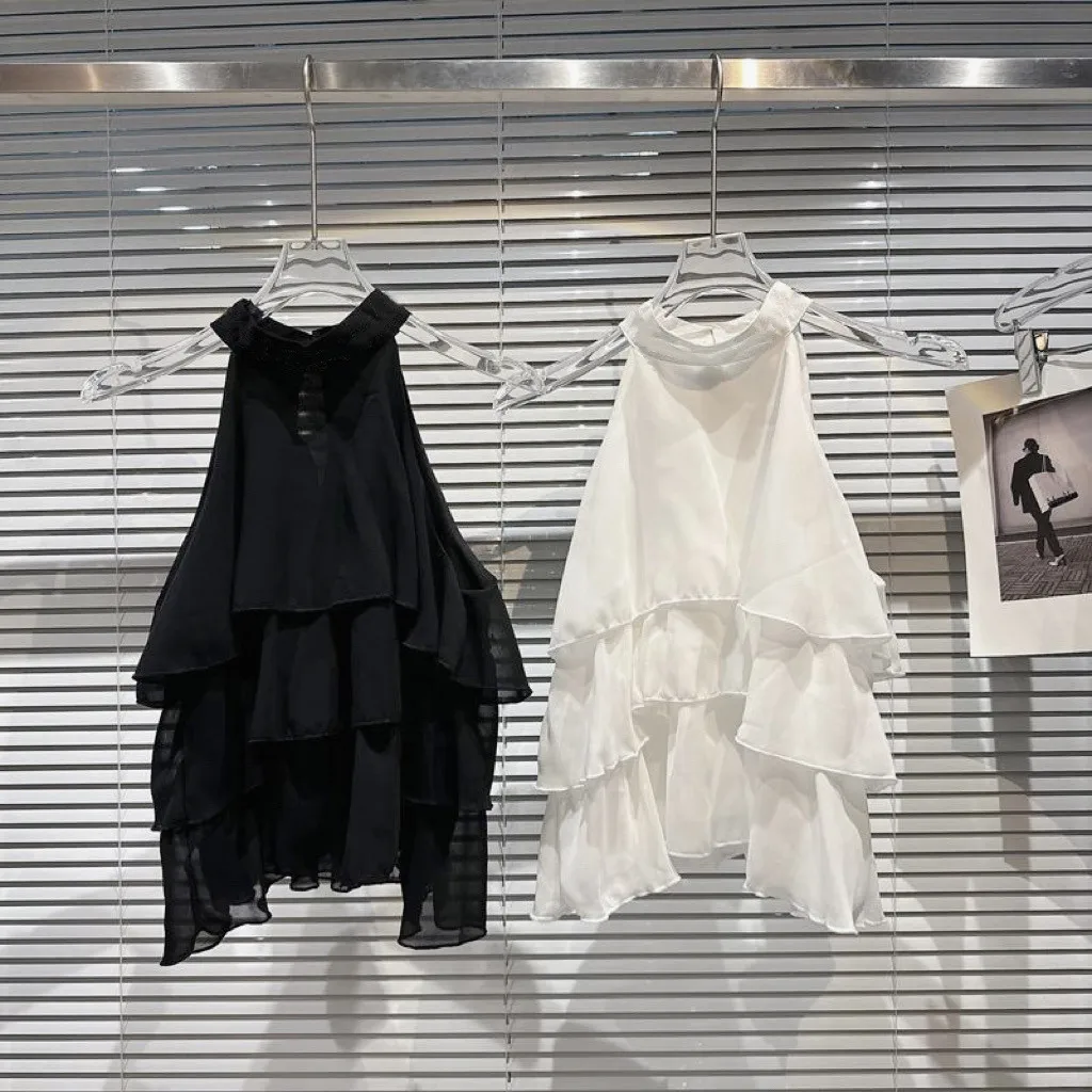 Girls Summer New Style Chiffon Halter Neck Strap Top Korean Version children's Fashion Layered Chiffon Vest Strap Shirt