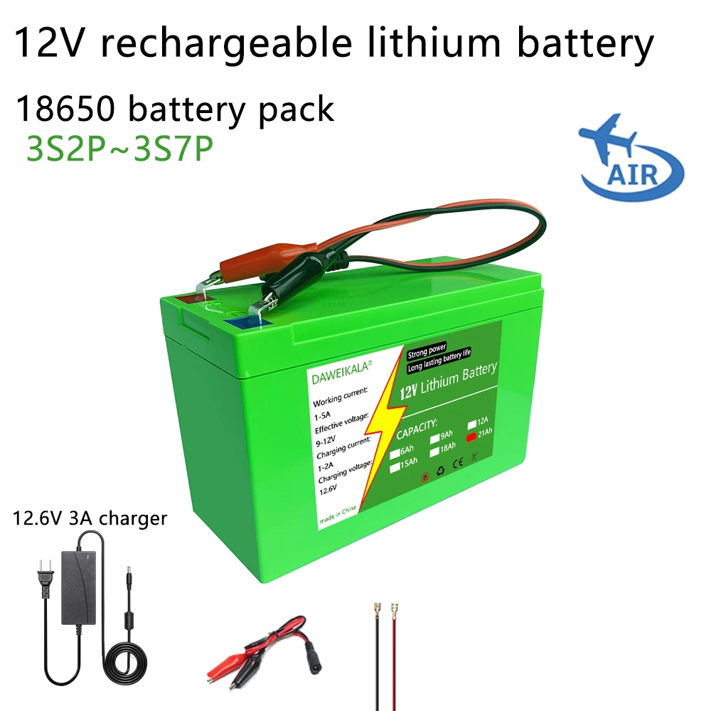 12V 6Ah 21Ah 18650 Lithium-Akkupack 3S2P 3S7P Wiederaufladbare Batterie für Solarenergie Elektrische LED-Batterie 12,6V 3A Ladegerät