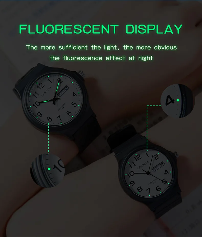 SANDA 9072 Personalized Casual Simple Waterproof Night Light Date Silicone Strap Youth Quartz Watch Men's and Women's Gifts