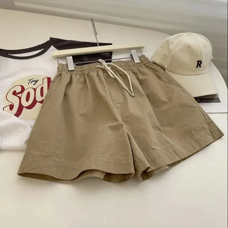

Women's Washed Cotton Elastic Waist A Line Shorts Loose Casual Summer Hot Pants