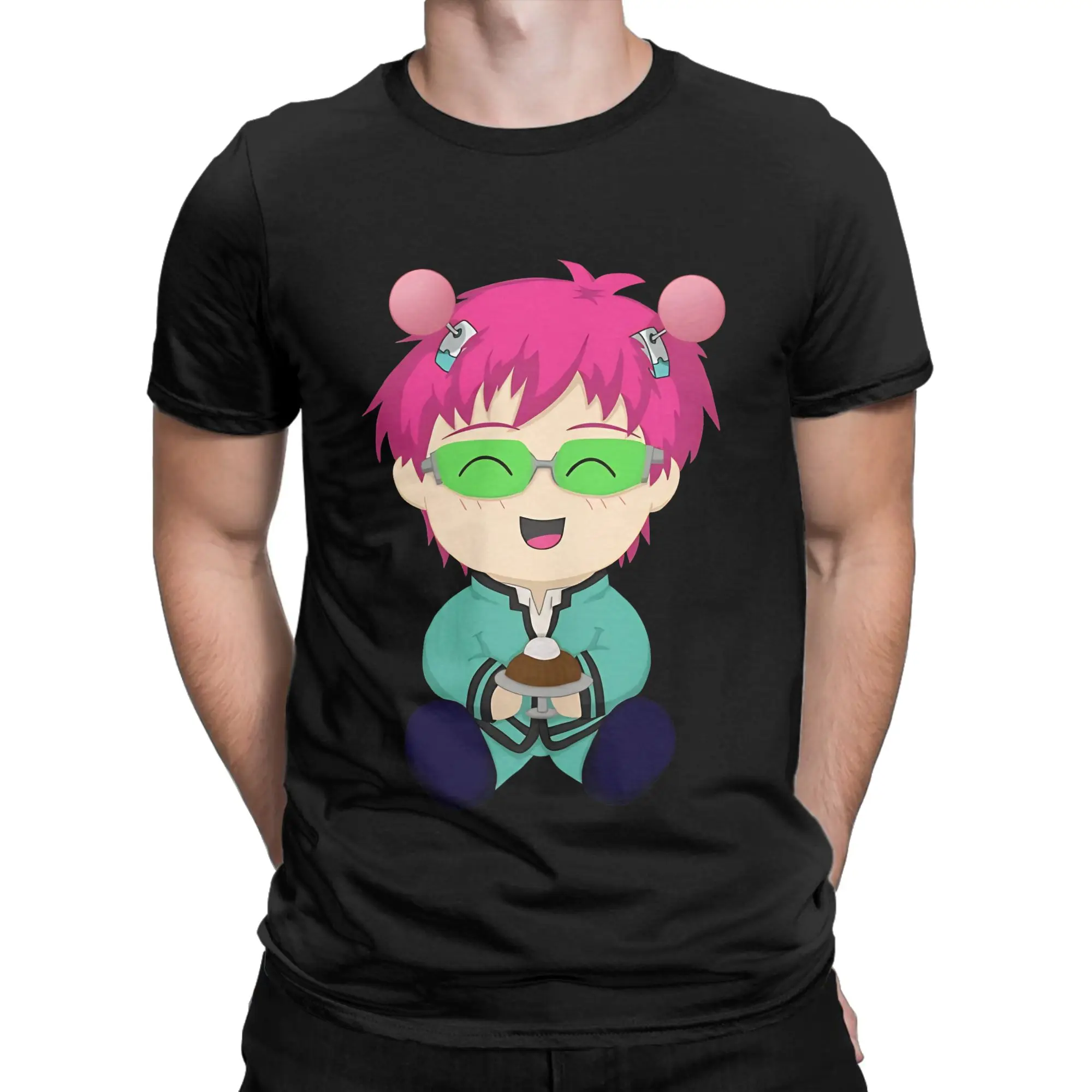 Casual Manga Character Classic Saiki Kusuo Novelty 100% Cotton T-Shirt Tops Tees For Men