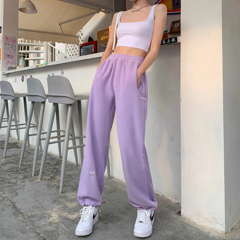 Multcolor Sweatpants Women Korean High Waist Loose Straight Leg Trousers Casual Hoodie Pants For Dance Thin