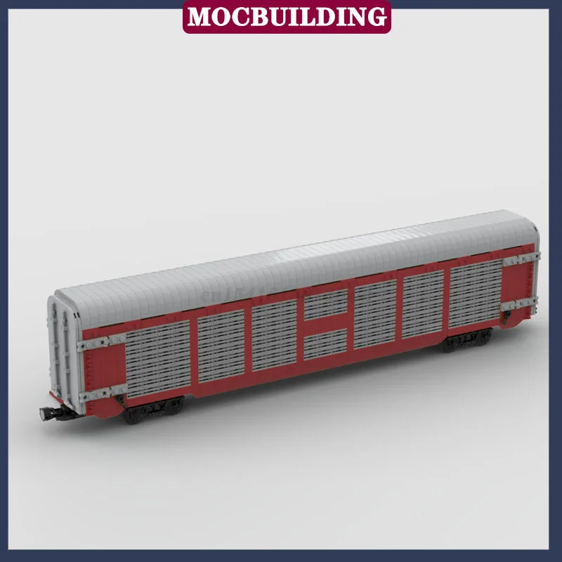 MOC City Train Car Autorack Railcar Model Building Block Assembly 1:48 Transport Locomotive Collection Series Toy Gifts