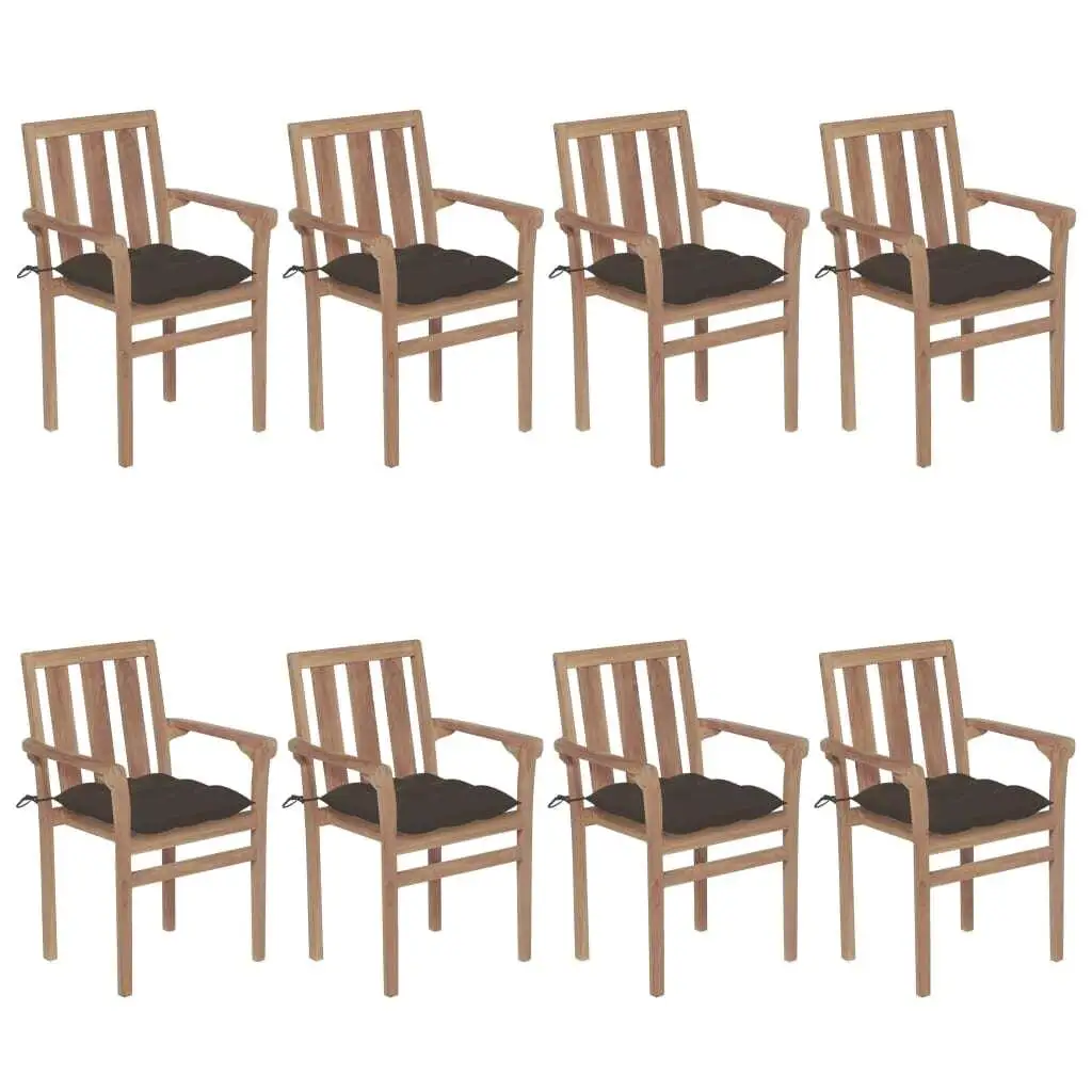 

Natural Wood Patio Chair Set of 8 with Taupe Cushions Outdoor Furniture Comfortable Seating for Garden Balcony or Deck