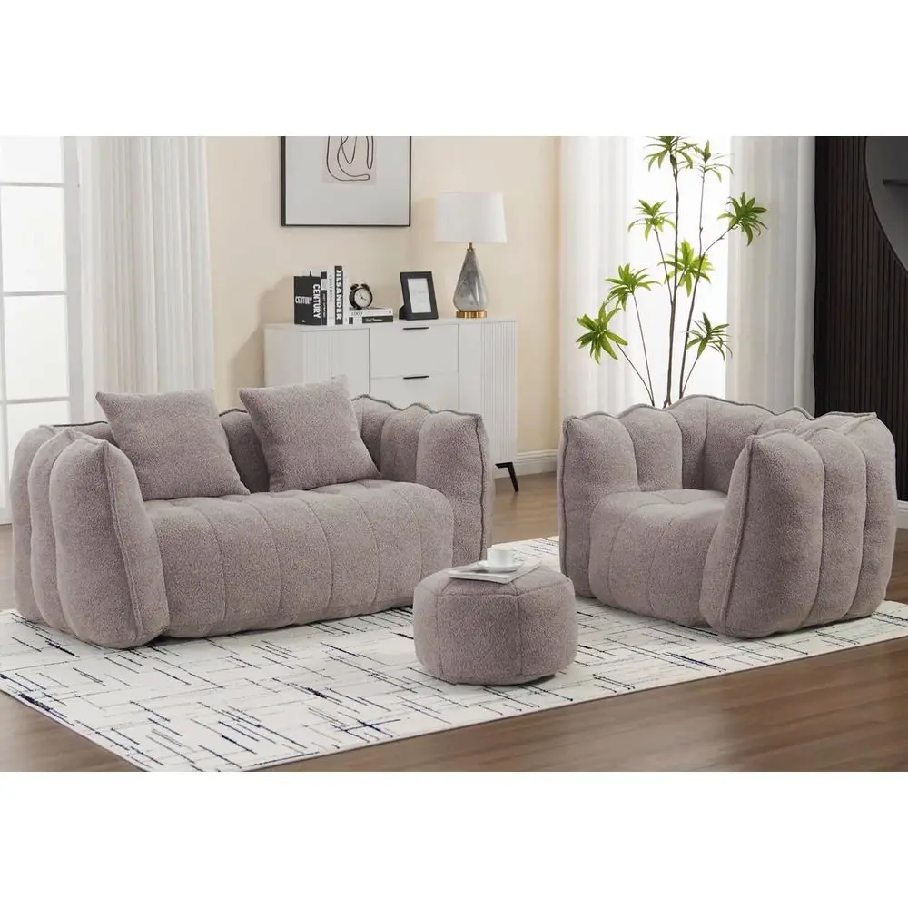 

Twin-Size Bean Bag Chair with Ottoman, Adult-Sized Lazy Sofa with Armrests for Living Room and Bedroom