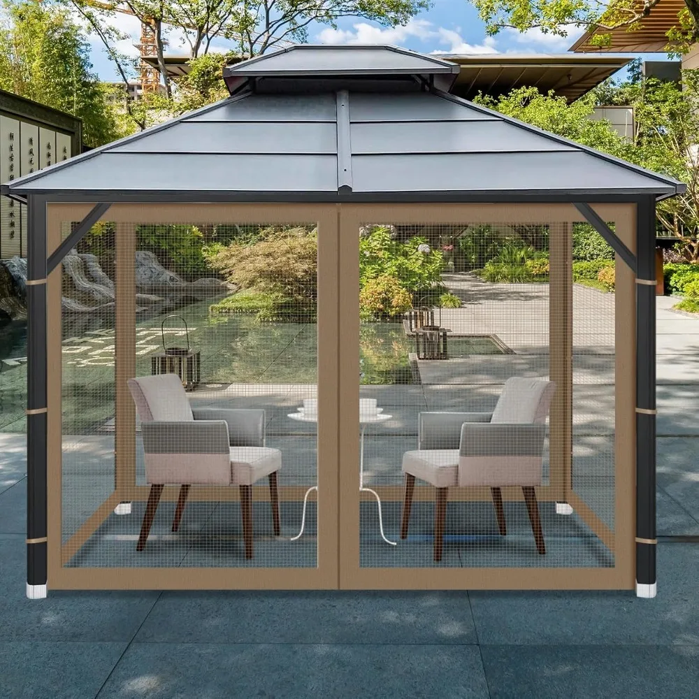 Gazebo-Moustiquaire de remplacement universelle, écran en maille pour l'extérieur, paroi latérale à 4 panneaux avec fermeture éclair, 10 'x 12'