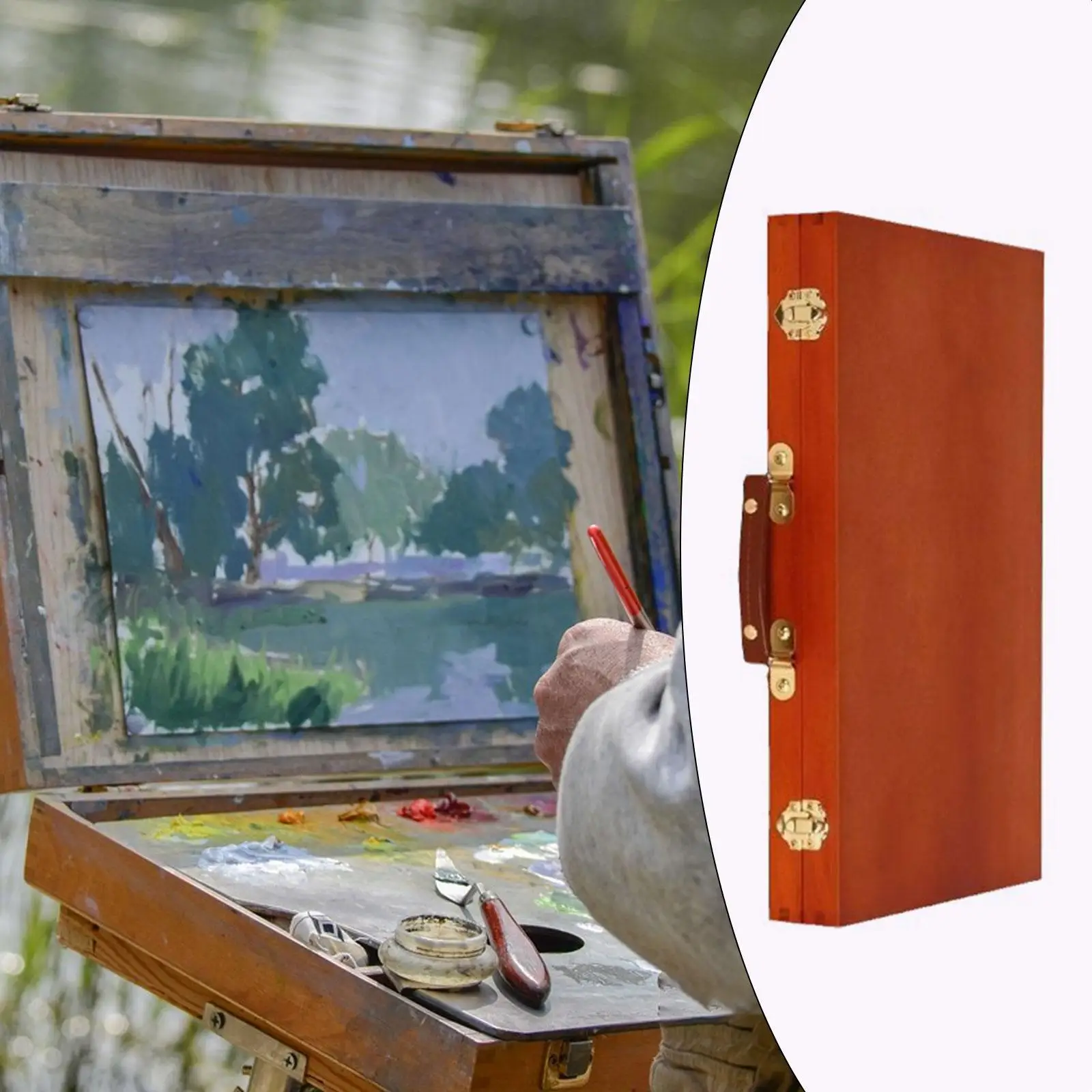 Portable Wooden Artist Supply Box Container for Paint Brushes Pastel Markers