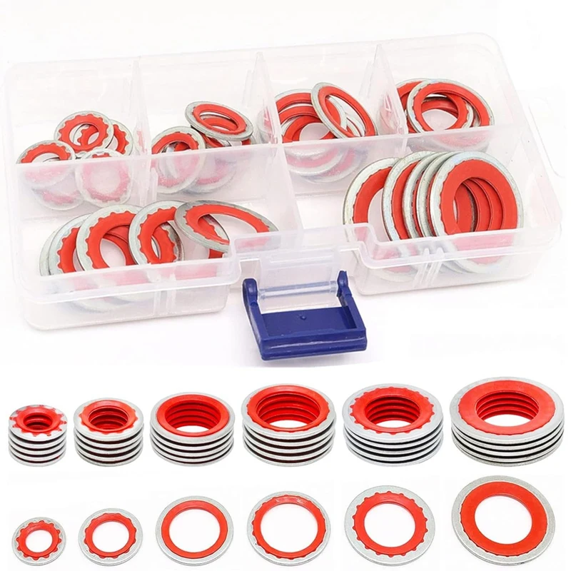 60Pcs A/C Gasket Assortment,AC Compressor Seals Automotive Air Conditioning Compressor Port Seal Washer Kit