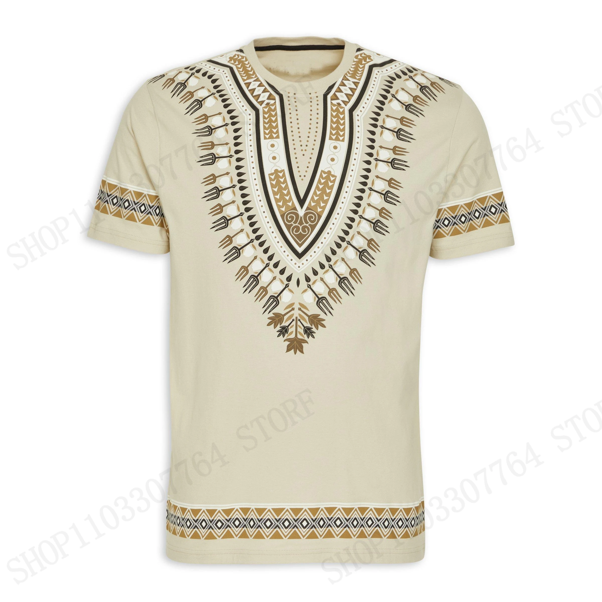 Camiseta Vintage Dashiki Branca com Estampa 3D 2026, Moda Masculina e Feminina, Tamanhos Grandes, Manga Curta, Roupas Y2K