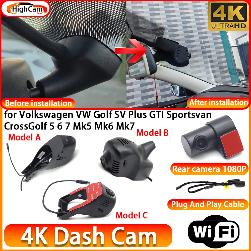 Caméra embarquée DVR 4K OEM pour Volkswagen VW Golf SV Plus GTI Sportsvan CrossGolf 5 6 7 Mk5 Mk6 Mk7, caméra avant et arrière, enregistreur vidéo