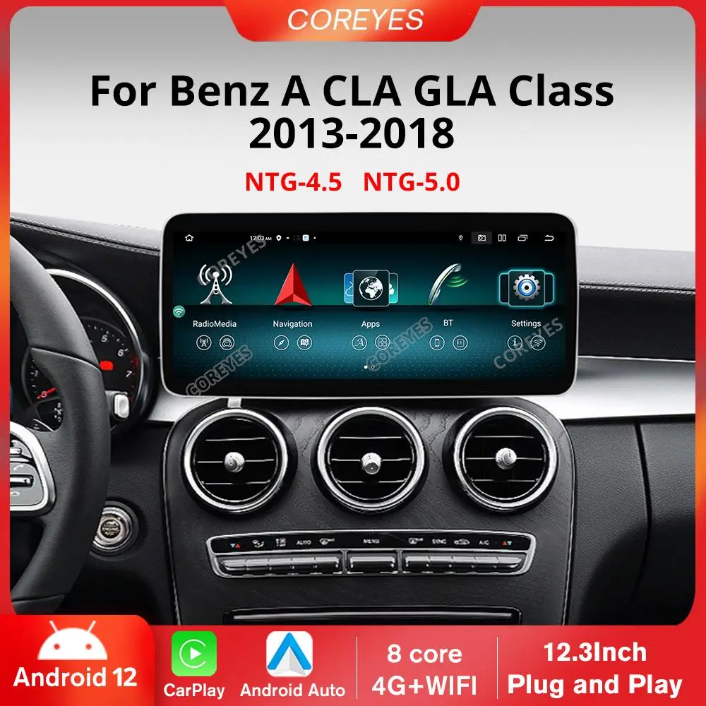 

COREYES 12.3'' Android 12 Car Radio For Mercedes A CLA GLA W176 C117 X156 Multimedia Player 1920*720P Carplay GPS Stereo 8+256G